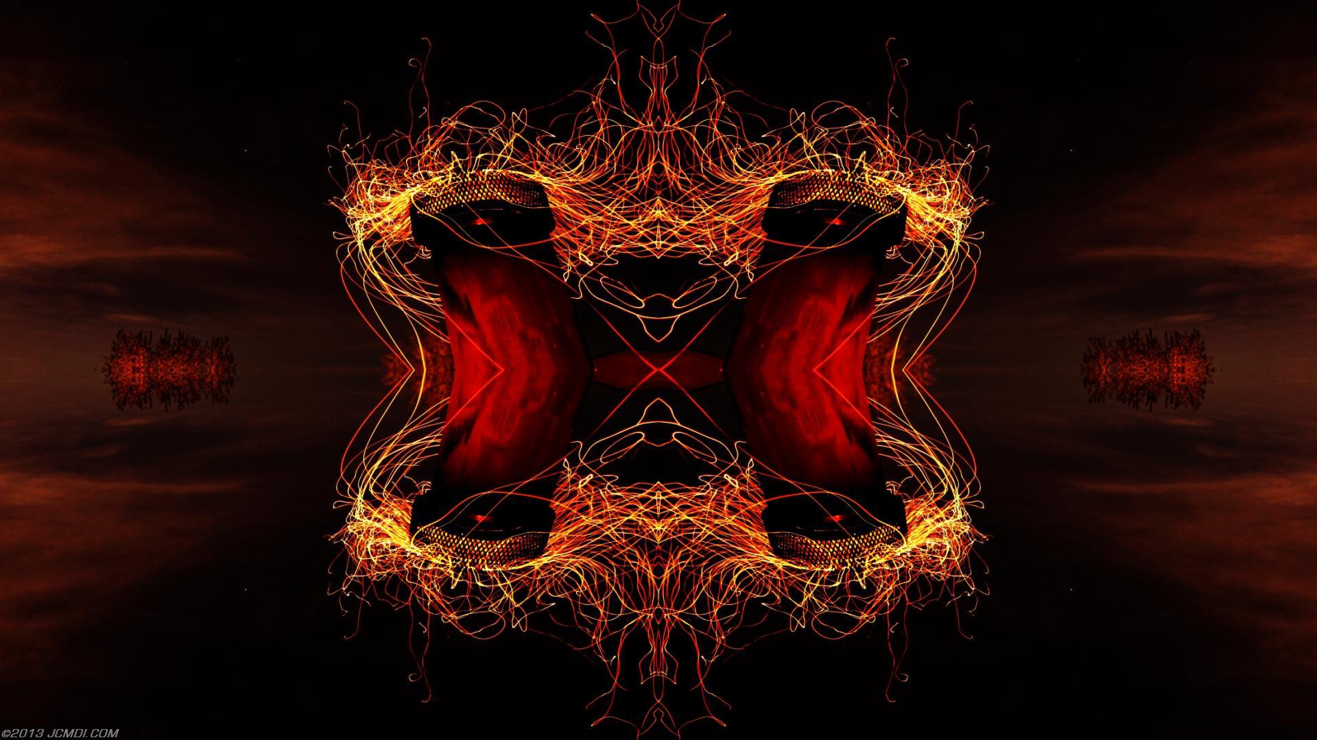 Quadroscopic composite trails: Zoomed 5D clouds moon chimney sparks and stars